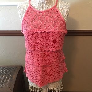 Pink Lace Cut Out Tank (#34)